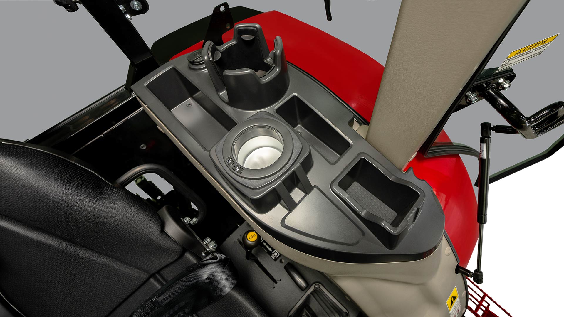 2. Cup holder, tray and USB charger